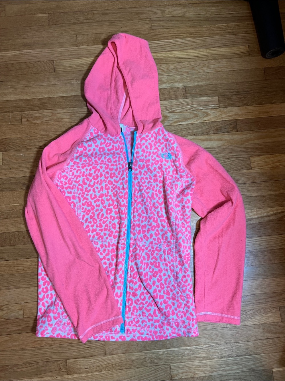 The North Face Pink Hooded Fleece with Leopard Print